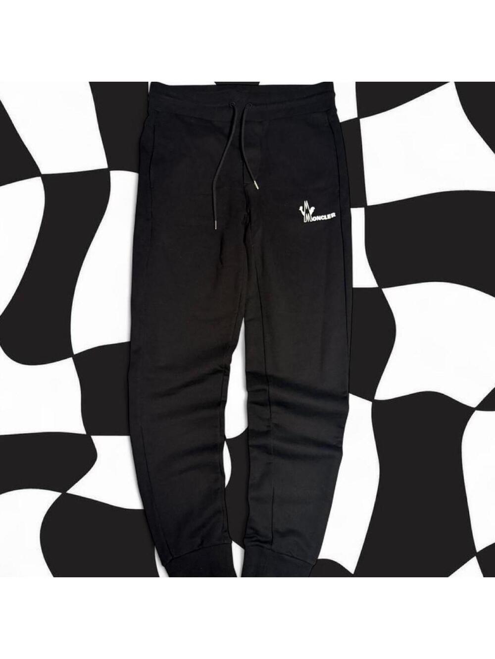 Black Moncler sweatpants with white logo, Size Small